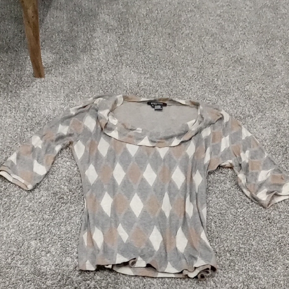 Etcetera Gray and Cream & Tan Argyle 3/4 Sleeve Sweater Size Large - Picture 1 of 2